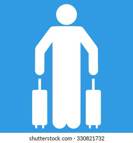 Passenger Luggage vector icon. Style is flat white symbol, rounded angles, blue background.