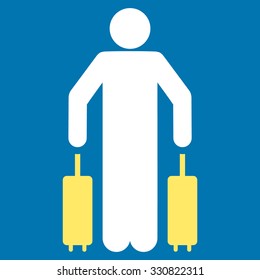 Passenger Luggage vector icon. Style is flat bicolor yellow and white symbol, rounded angles, blue background.