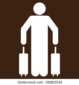 Passenger Luggage vector icon. Style is flat white symbol, rounded angles, brown background.