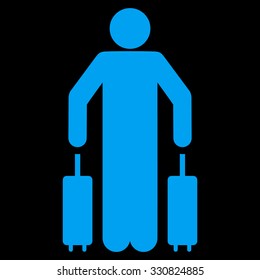 Passenger Luggage vector icon. Style is flat blue symbol, rounded angles, black background.