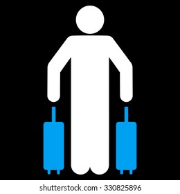 Passenger Luggage vector icon. Style is flat bicolor blue and white symbol, rounded angles, black background.