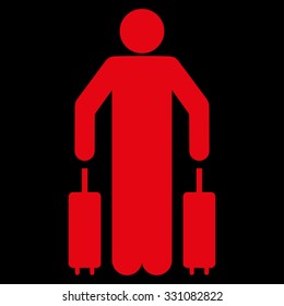 Passenger Luggage vector icon. Style is flat red symbol, rounded angles, black background.