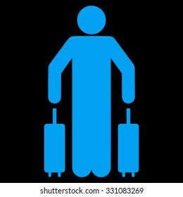 Passenger Luggage vector icon. Style is flat blue symbol, rounded angles, black background.