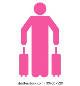 Passenger Luggage vector icon. Style is flat pink symbol, rounded angles, white background.