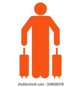 Passenger Luggage vector icon. Style is flat orange symbol, rounded angles, white background.