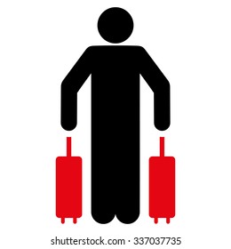 Passenger Luggage vector icon. Style is flat bicolor intensive red and black symbol, rounded angles, white background.