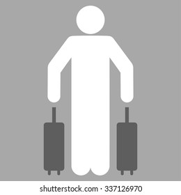 Passenger Luggage vector icon. Style is flat bicolor dark gray and white symbol, rounded angles, silver background.
