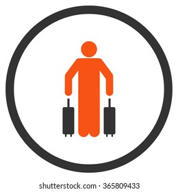 Passenger Luggage vector icon. Style is bicolor flat circled symbol, orange and gray colors, rounded angles, white background.