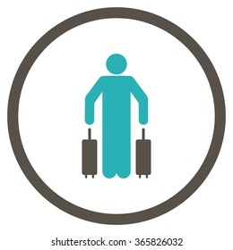 Passenger Luggage vector icon. Style is bicolor flat circled symbol, grey and cyan colors, rounded angles, white background.