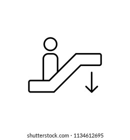 passenger moving down on escalator line black icon on white background