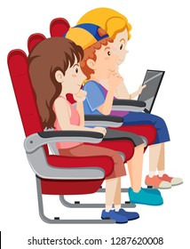 Passenger on airplane seat illustration