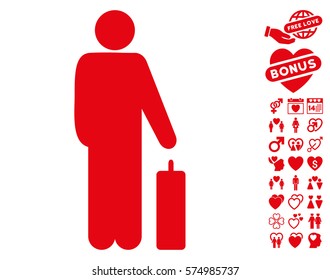 Passenger pictograph with bonus valentine icon set. Vector illustration style is flat iconic red symbols on white background.
