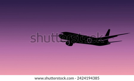 Passenger plane in the air, color flat advertising banner with space for text