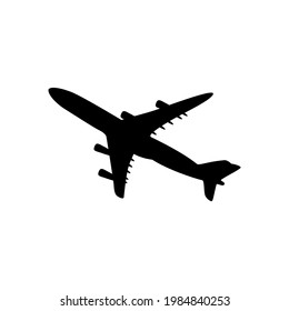 A passenger plane in black on a white background. Vector image.