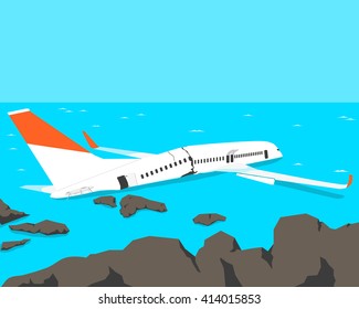 A passenger plane crashed on the beach. Vector illustration