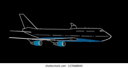 The passenger plane flies