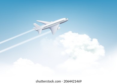 Passenger plane flies in the sky with clouds. Vector illustration
