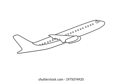 Passenger plane in flight contour isolated on white background. Vector illustration of an airplane,