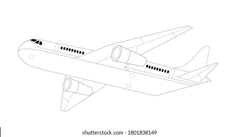 Passenger plane in flight isolated on white background