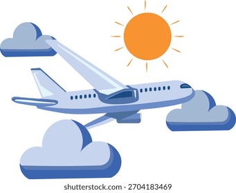 Passenger plane flying among the clouds