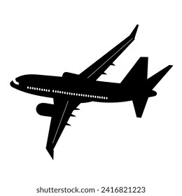 passenger plane flying black silhouette, vector