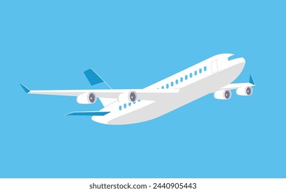 Passenger plane is flying, flat vector illustration. The view is three quarters.