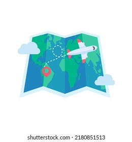 passenger plane flying on the world map vacation travel ideas
