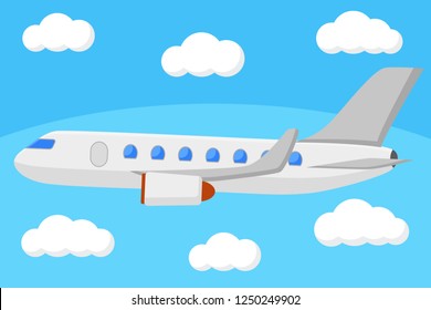 Passenger plane flying in the sky above the clouds.