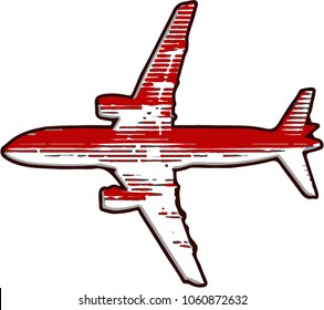 Passenger plane flying somewhere in warm countries drawn in vector