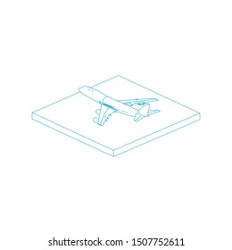 Passenger plane in isometric view. White flat airplane. 3D object for games and infographics. Vector illustration. Aircraft for travel and tourism.