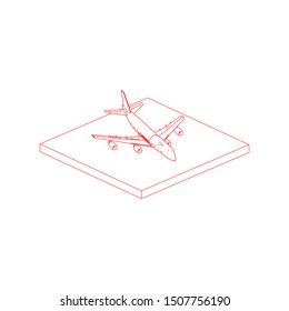 Passenger plane in isometric view. White flat airplane. 3D object for games and infographics. Vector illustration. Aircraft for travel and tourism.