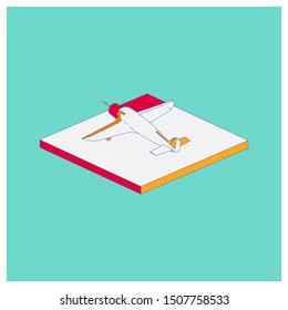 Passenger plane in isometric view. White flat airplane. 3D object for games and infographics. Vector illustration. Aircraft for travel and tourism.