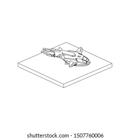 Passenger plane in isometric view. White flat airplane. 3D object for games and infographics. Vector illustration. Aircraft for travel and tourism.