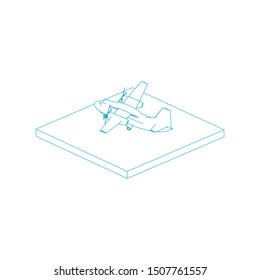 Passenger plane in isometric view. White flat airplane. 3D object for games and infographics. Vector illustration. Aircraft for travel and tourism.