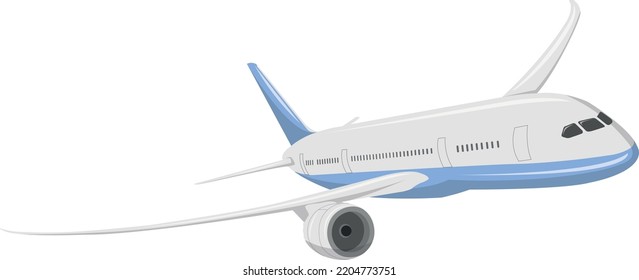 Passenger plane with light blue elements. On a transparent background. Vector illustration.