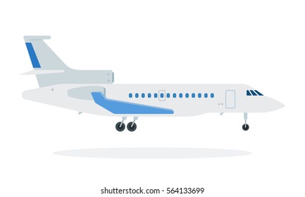 Passenger plane over long distances vector flat material design object. Isolated illustration on white background.