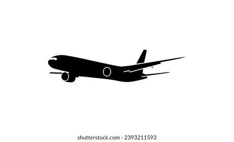 passenger plane silhouette, black isolated silhouette