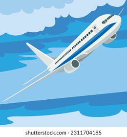 passenger plane in the sky, flat illustration
