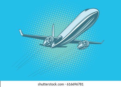 Passenger plane in the sky. Pop art retro vector illustration. Air transport