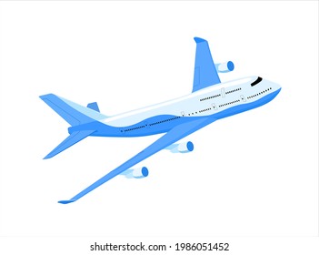 The passenger plane is taking off at an angle. Airplane flight forward in the air. Passenger Transportation. Isolated vector illustrations on white background.