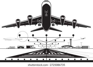 Passagierflugzeug startet von der Start- und Landebahn am internationalen Flughafen - Vektorgrafik