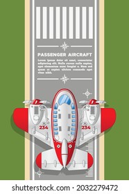 Passenger plane taking off. View from above. Vector illustration.