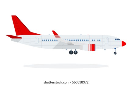 Passenger plane vector flat material design object. Isolated illustration on white background.