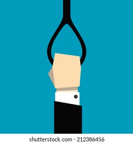 Passenger in public transport and his hand by using an handle for standing passenger, vector illustration