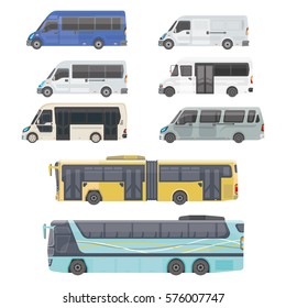 Passenger Public transport. Shuttle buses for use in the city and tourism. Vector detailed illustration for presentations and print on a white background.