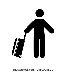 Passenger pulling rolling bag icon, Walking man with luggage vector ,Traveler man icon, business trip, vacation, tourism concept. Vector illustration design.