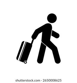 Passenger pulling rolling bag icon, Walking man with luggage vector ,Traveler man icon, business trip, vacation, tourism concept. Vector illustration design.