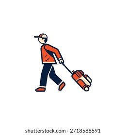 Diseño de Vector plano de icono de bolso rodante tirando del pasajero.