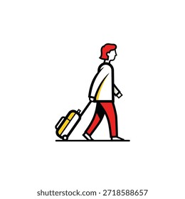 Diseño de Vector plano de icono de bolso rodante tirando del pasajero.