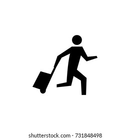 Passenger Pulling Rolling Bag Icon on white background
